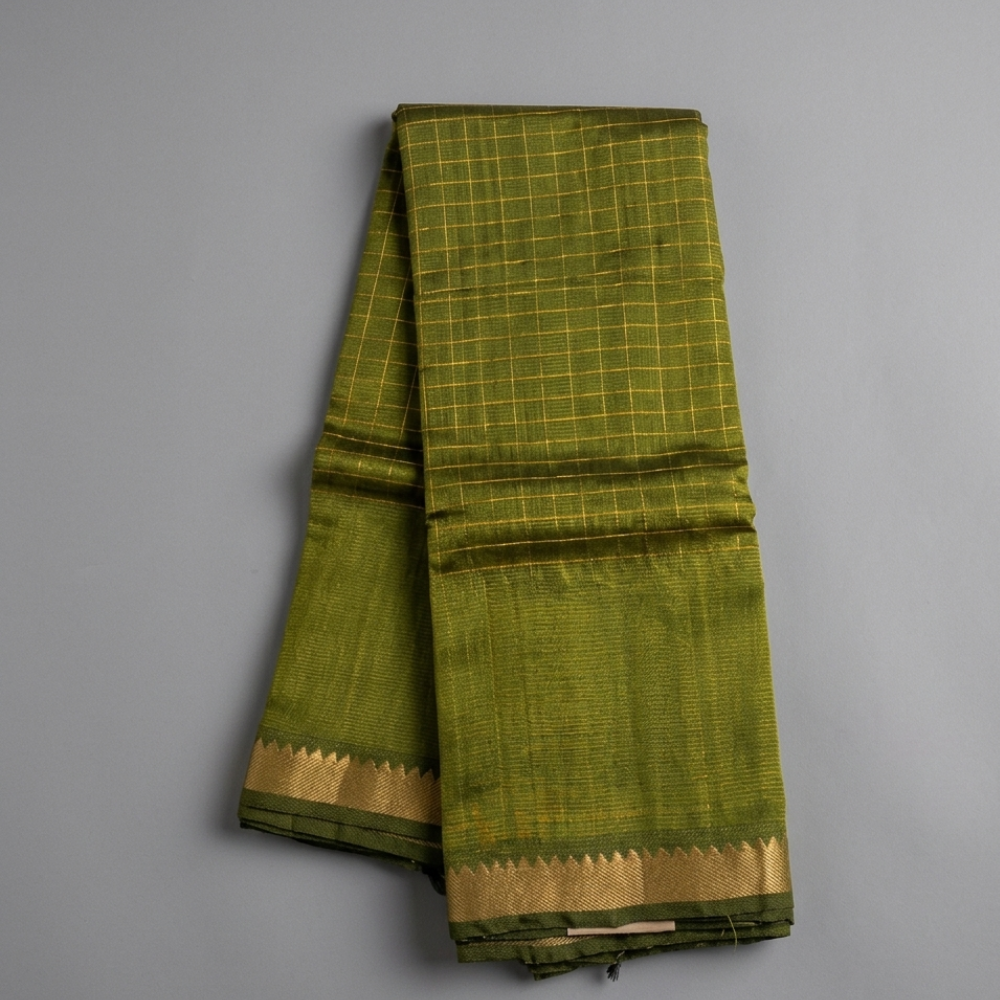 Green Colour Mangalgiri Silk Cotton Checked Sarees