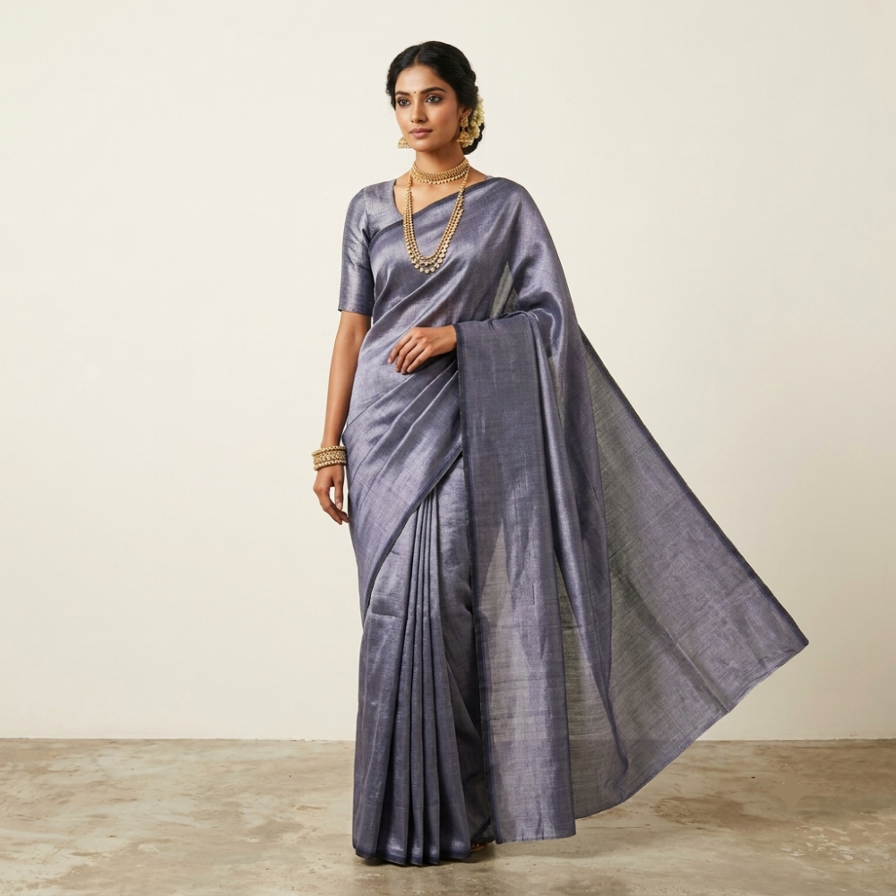 Deep Violet & Charcoal Grey Dual-Tone Mangalagiri Silk Cotton Saree