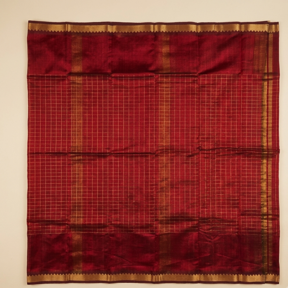 Red Colour Mangalgiri Silk Cotton Checked Sarees