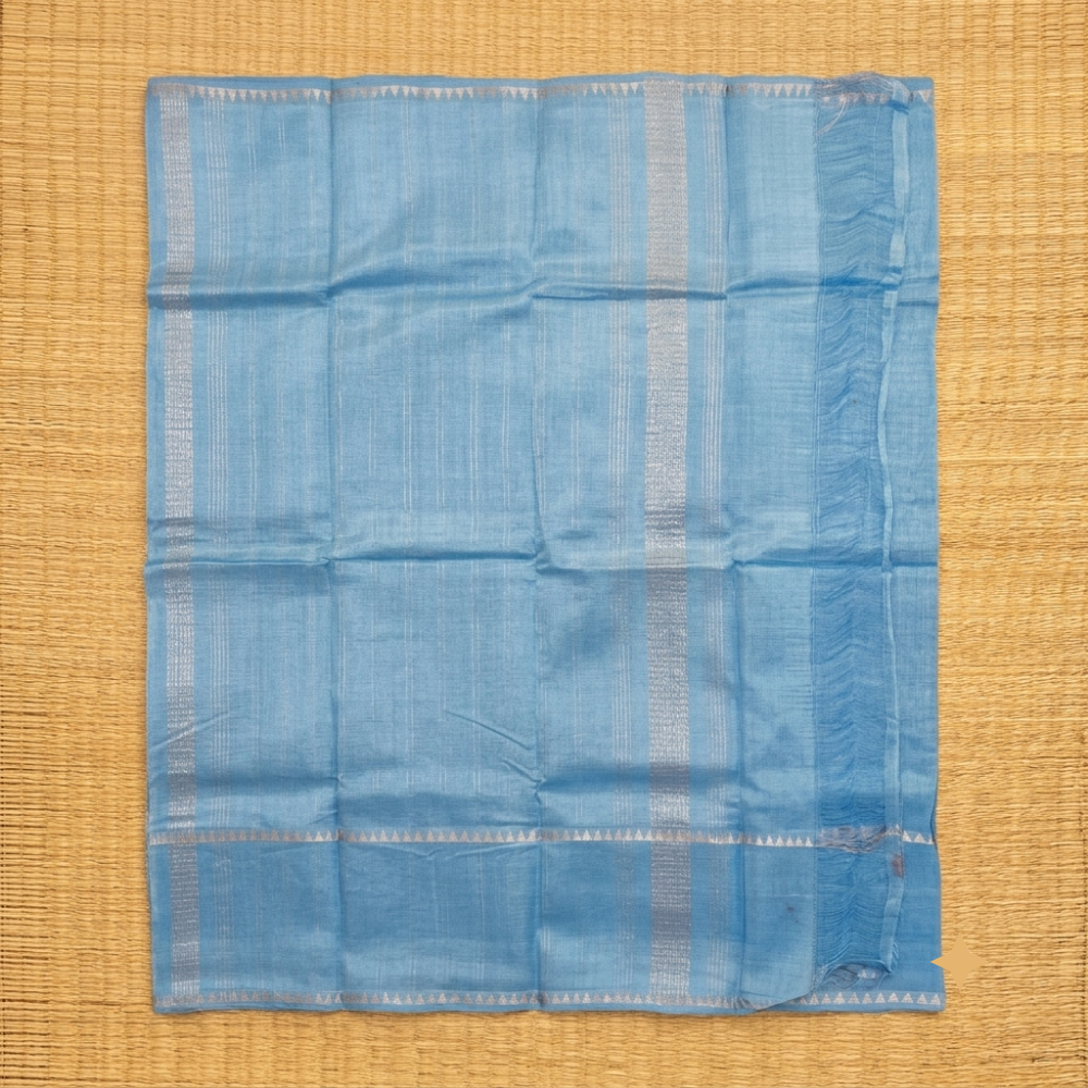 Serene Powder Blue Handloom Mangalagiri Silk Cotton Saree with Silver Zari Gap Border