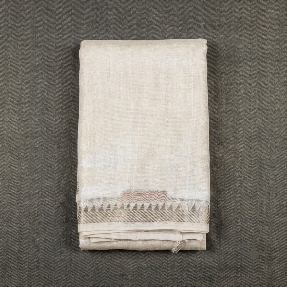Pristine Off-White Handloom Mangalagiri Silk Cotton Saree with Silver Zari 50 Border