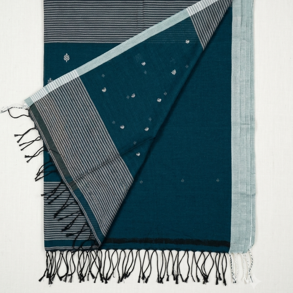 Mul Cotton Saree – Teal Blue color