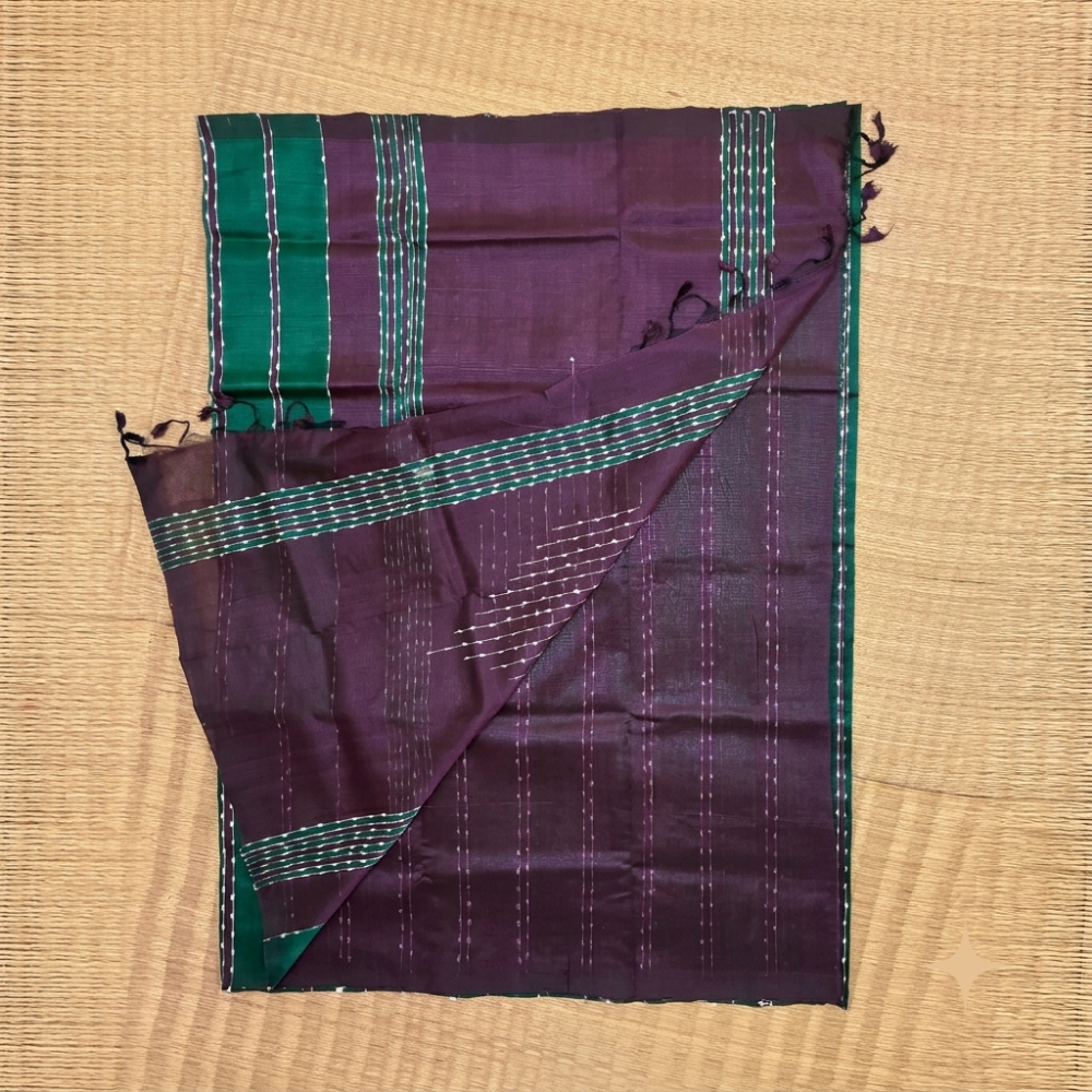 Teal Green & Deep Purple Handloom Handwoven Mangalagiri Silk Cotton Saree