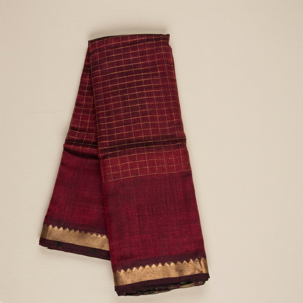 Red Colour Mangalgiri Silk Cotton Checked Sarees
