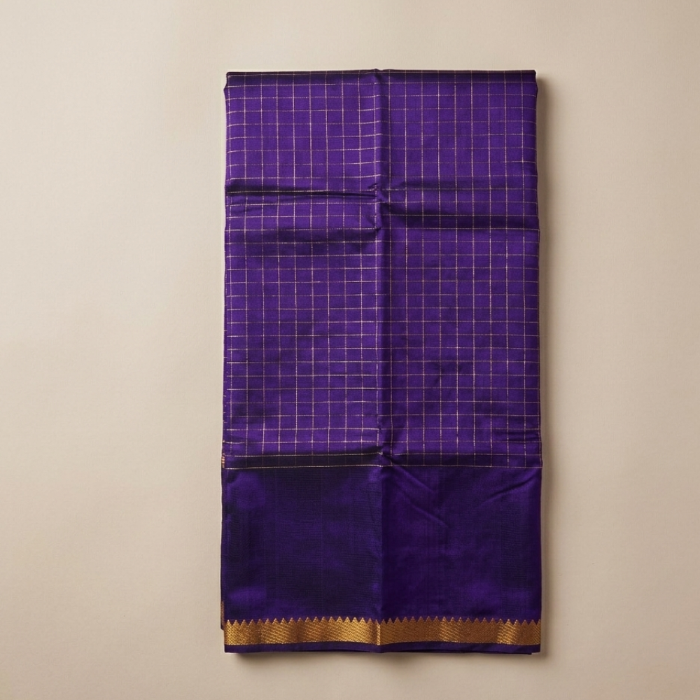 Purple Colour Mangalgiri Silk Cotton Checked Sarees
