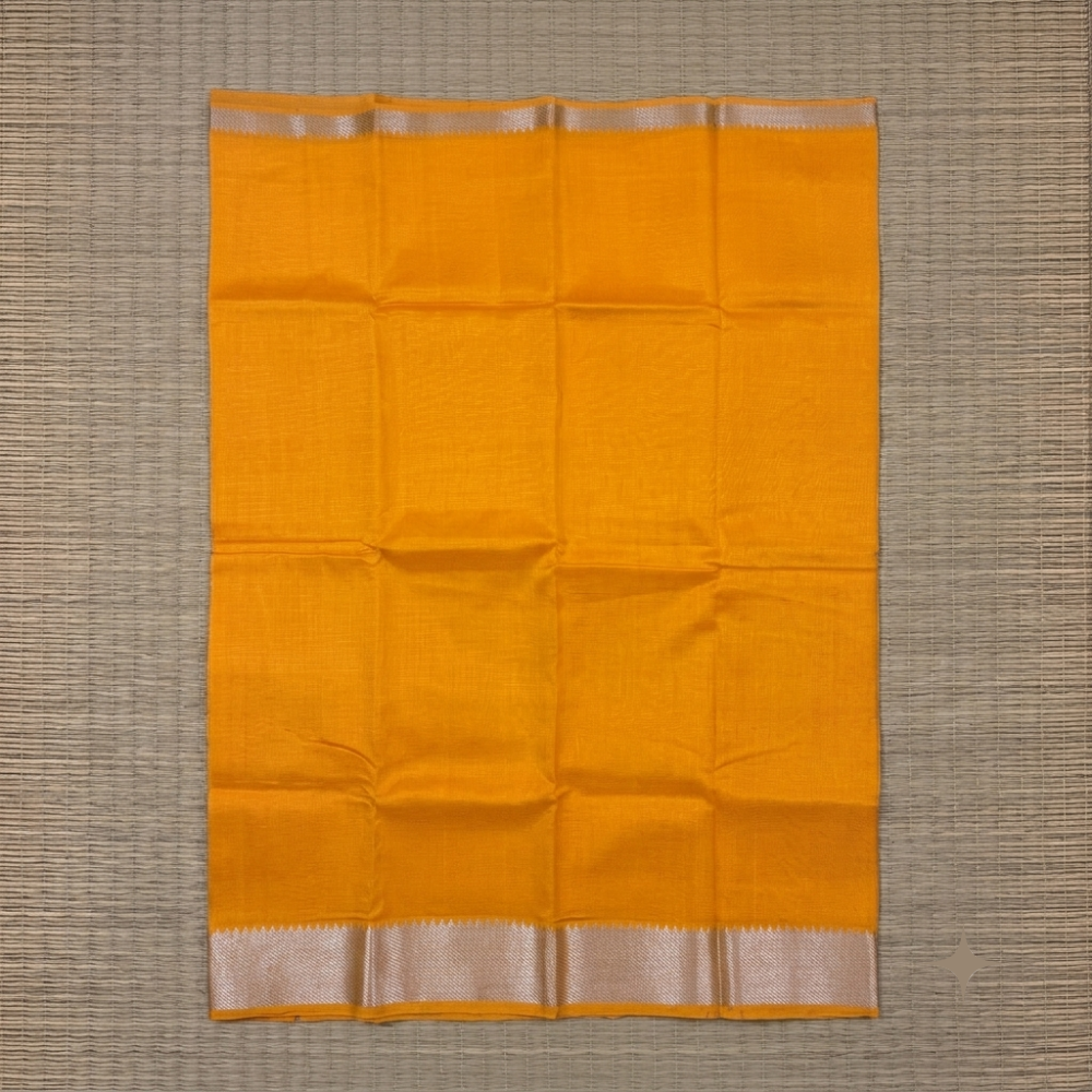 Radiant Mustard Yellow Handloom Mangalagiri Silk Cotton Saree with Silver Zari 50/150 Border