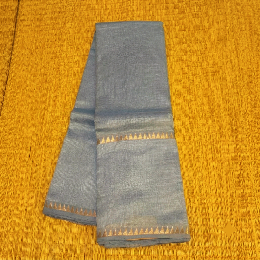 Serene Powder Blue Handloom Mangalagiri Silk Cotton Saree with Silver Zari Gap Border