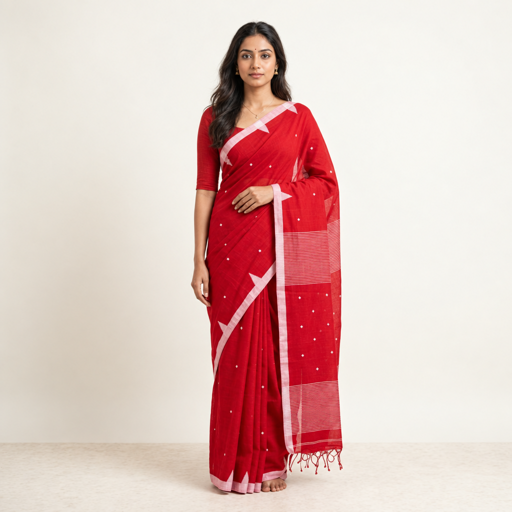 Mul Cotton Saree – Red color