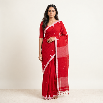 Mul Cotton Saree – Red color
