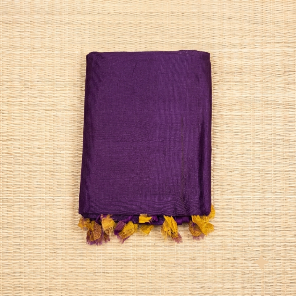 Deep Purple Handloom Mangalagiri Silk Cotton Saree with Multicolored Ikat Pallu