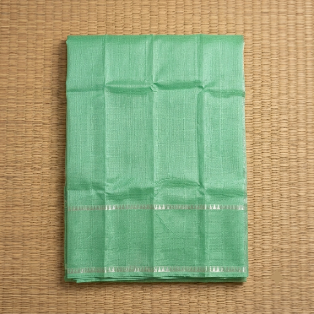 Refreshing Mint Green Handloom Mangalagiri Silk Cotton Saree with Silver Zari Gap Border