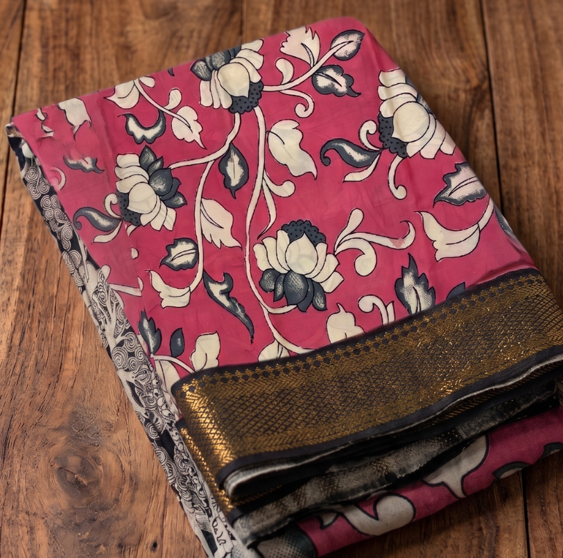 Rose Pink Mangalgiri - Kalamkari Digital Print Silk Cotton Saree