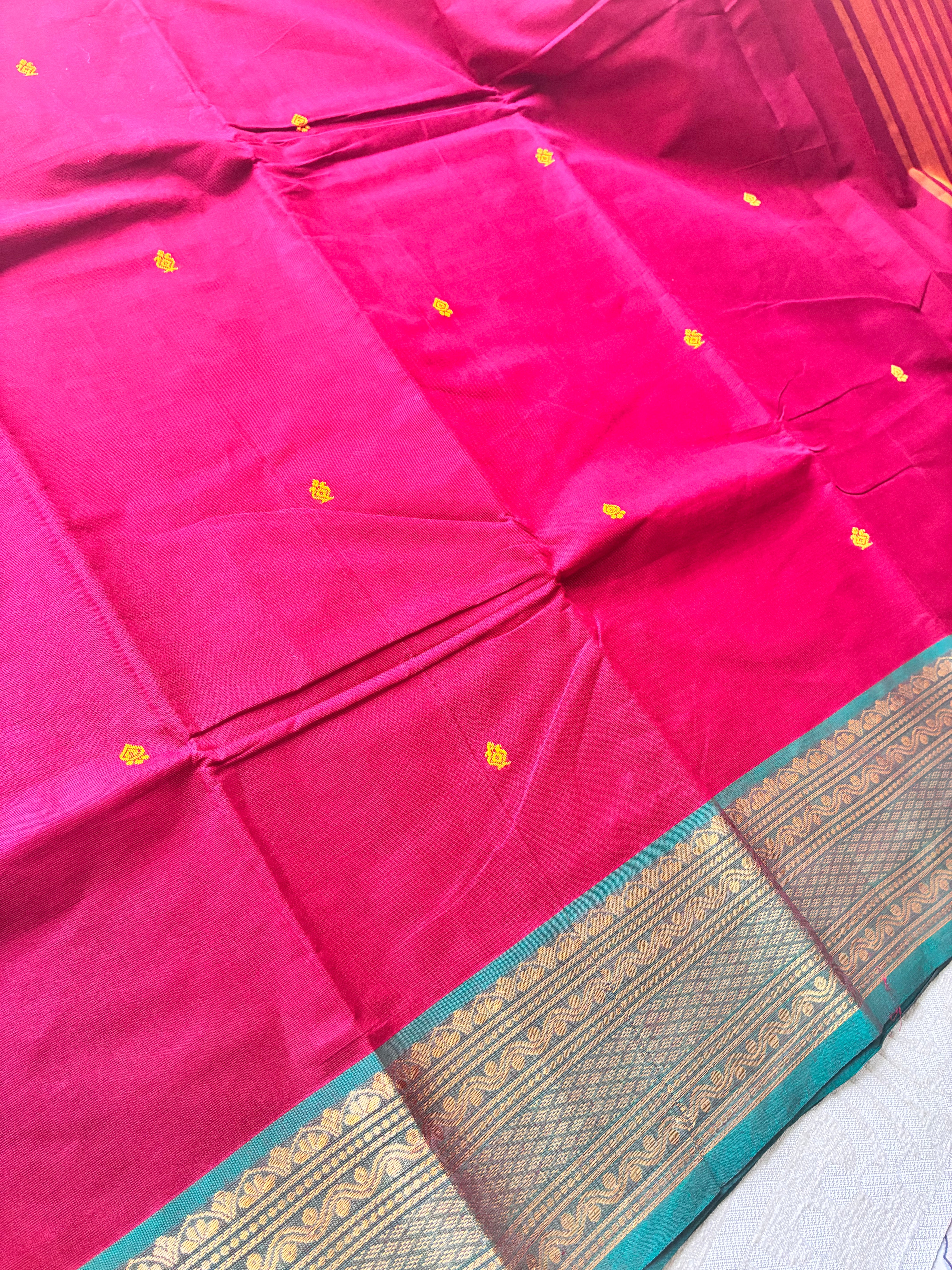 Classic Maroon Kanchi Cotton Saree with Antique Gold Zari Border
