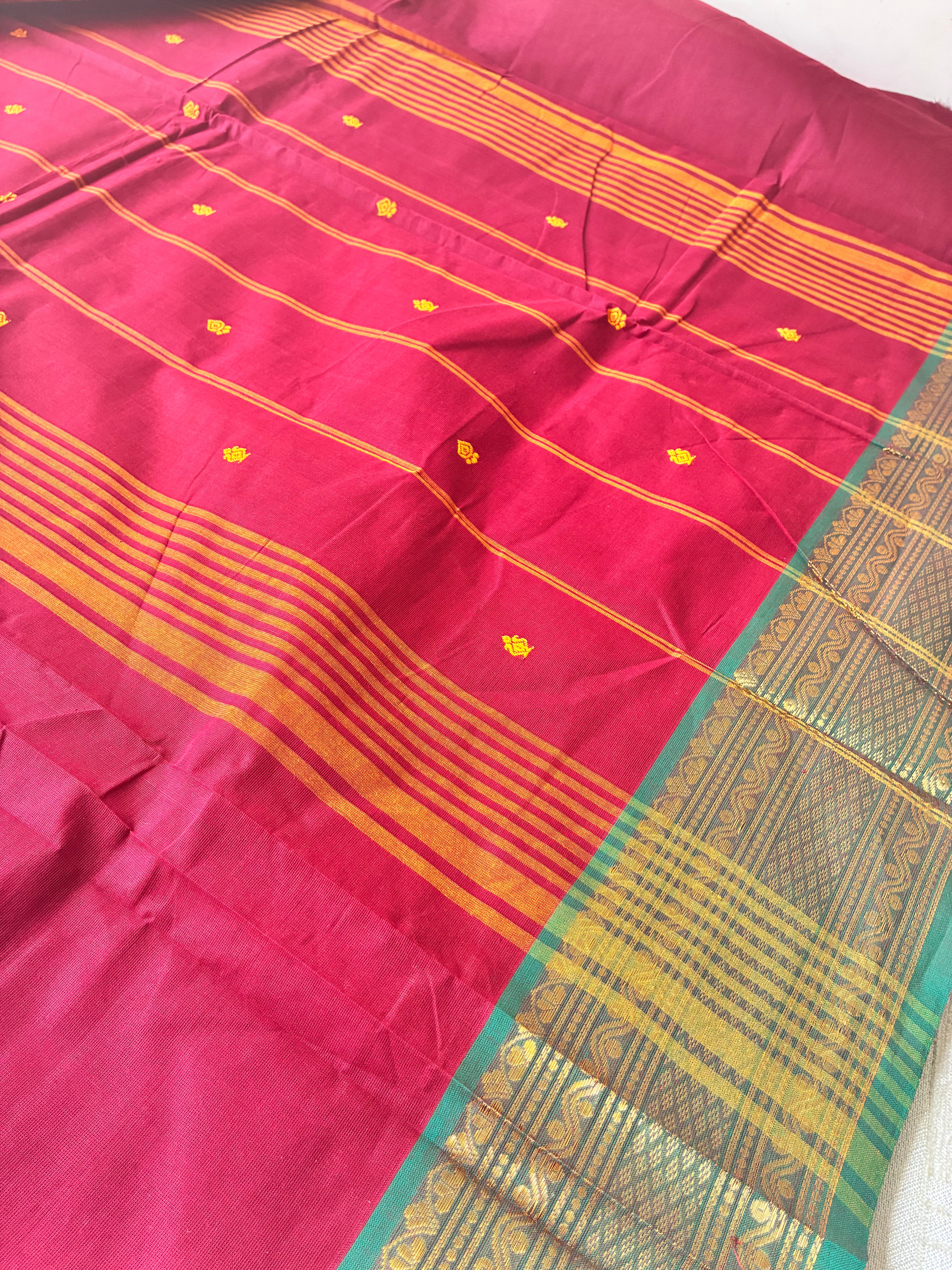 Classic Maroon Kanchi Cotton Saree with Antique Gold Zari Border