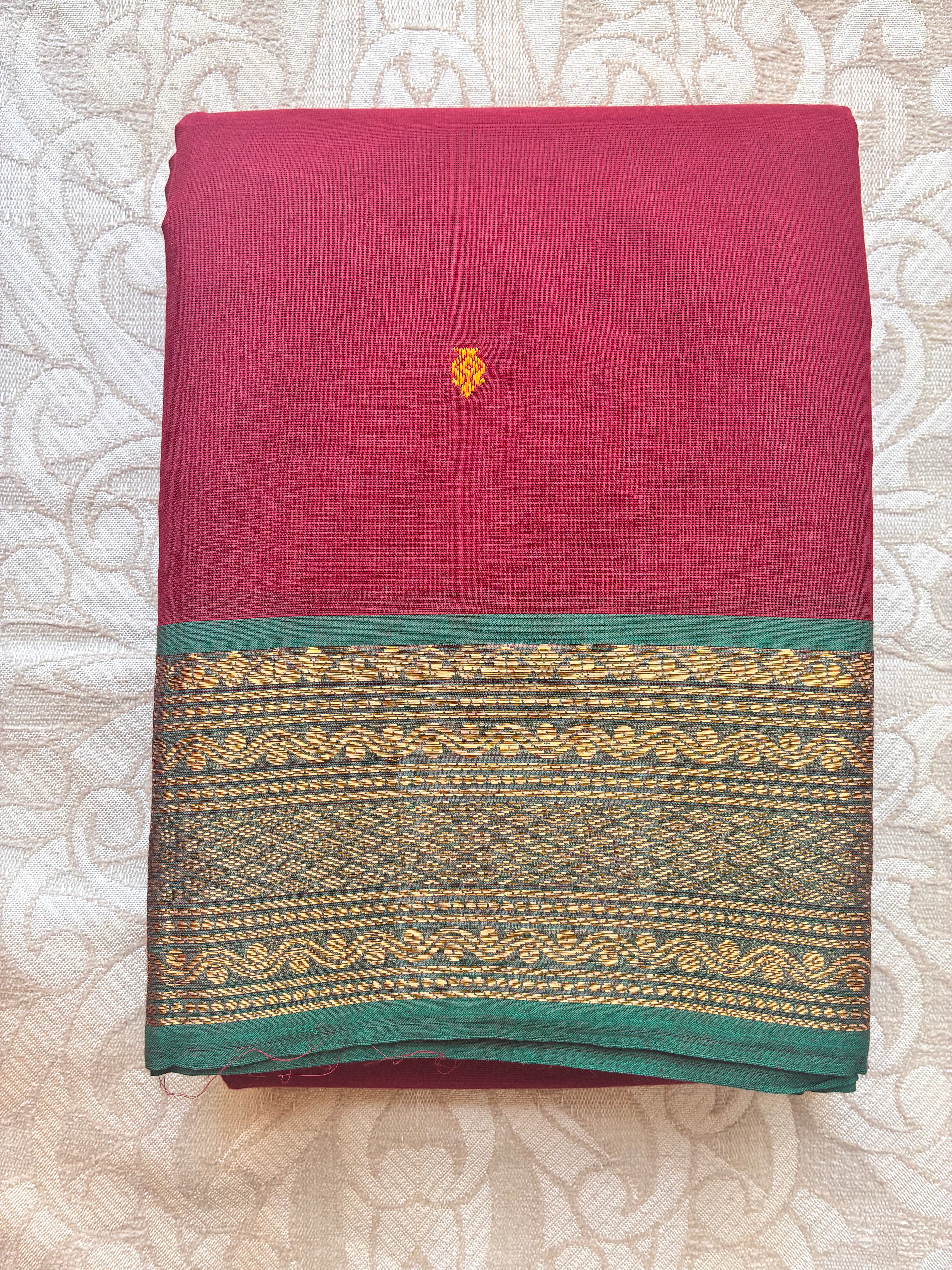 Classic Maroon Kanchi Cotton Saree with Antique Gold Zari Border