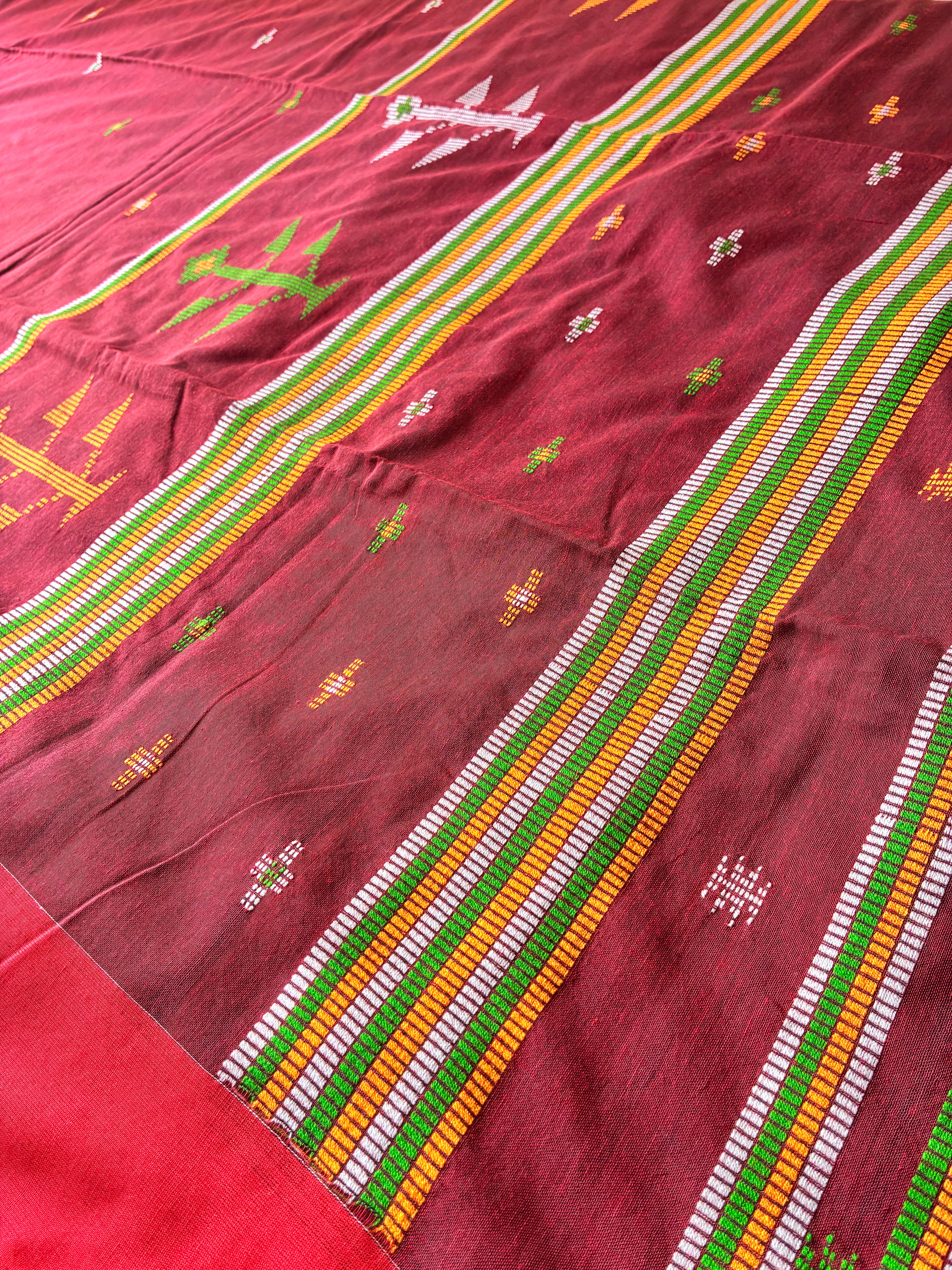 Crimson Maroon Mul Cotton Saree with Hand-Woven Buttis & Contrast Red Border