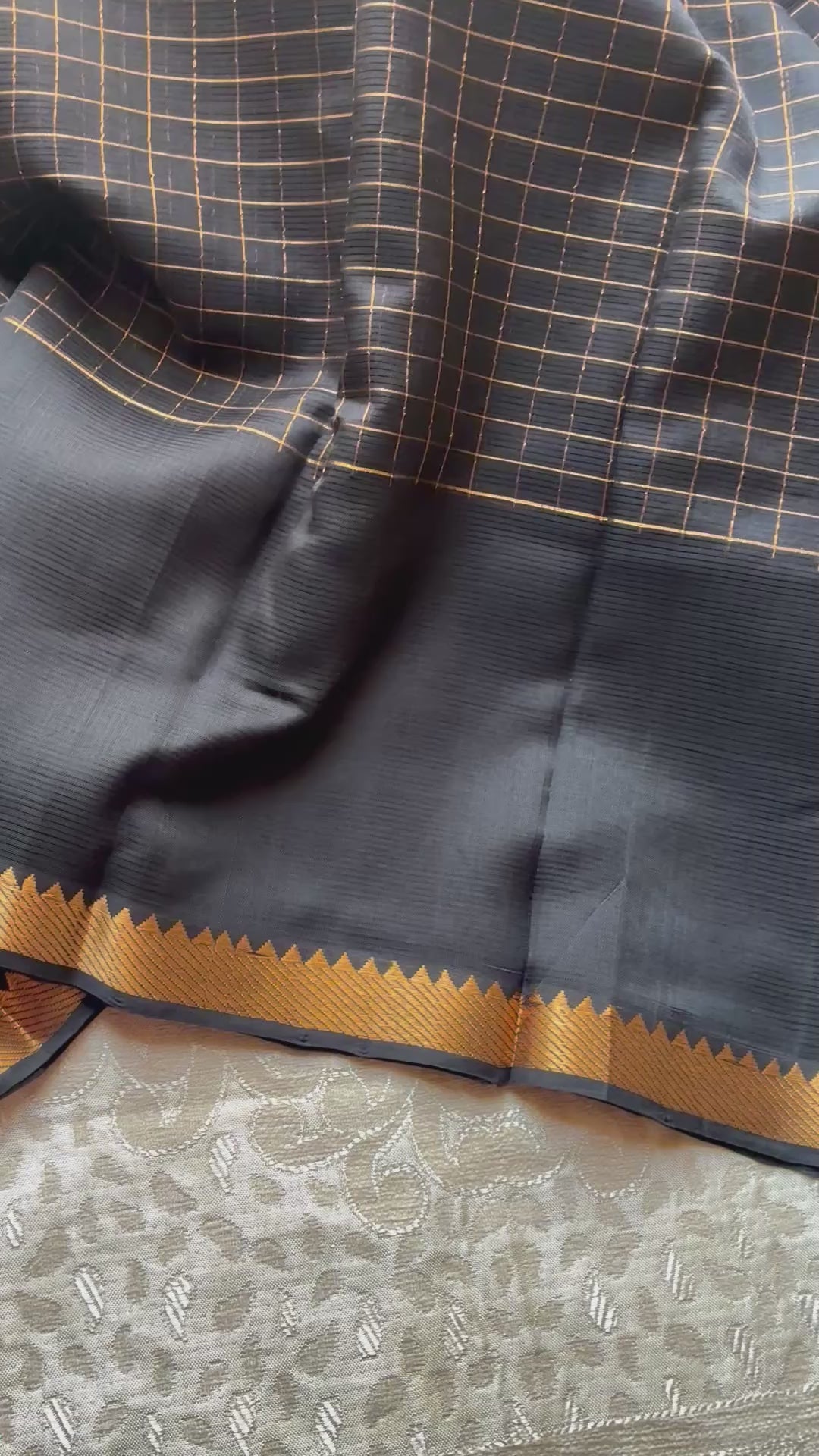 Black Colour Handloom Mangalgiri Silk Cotton Checked Sarees
