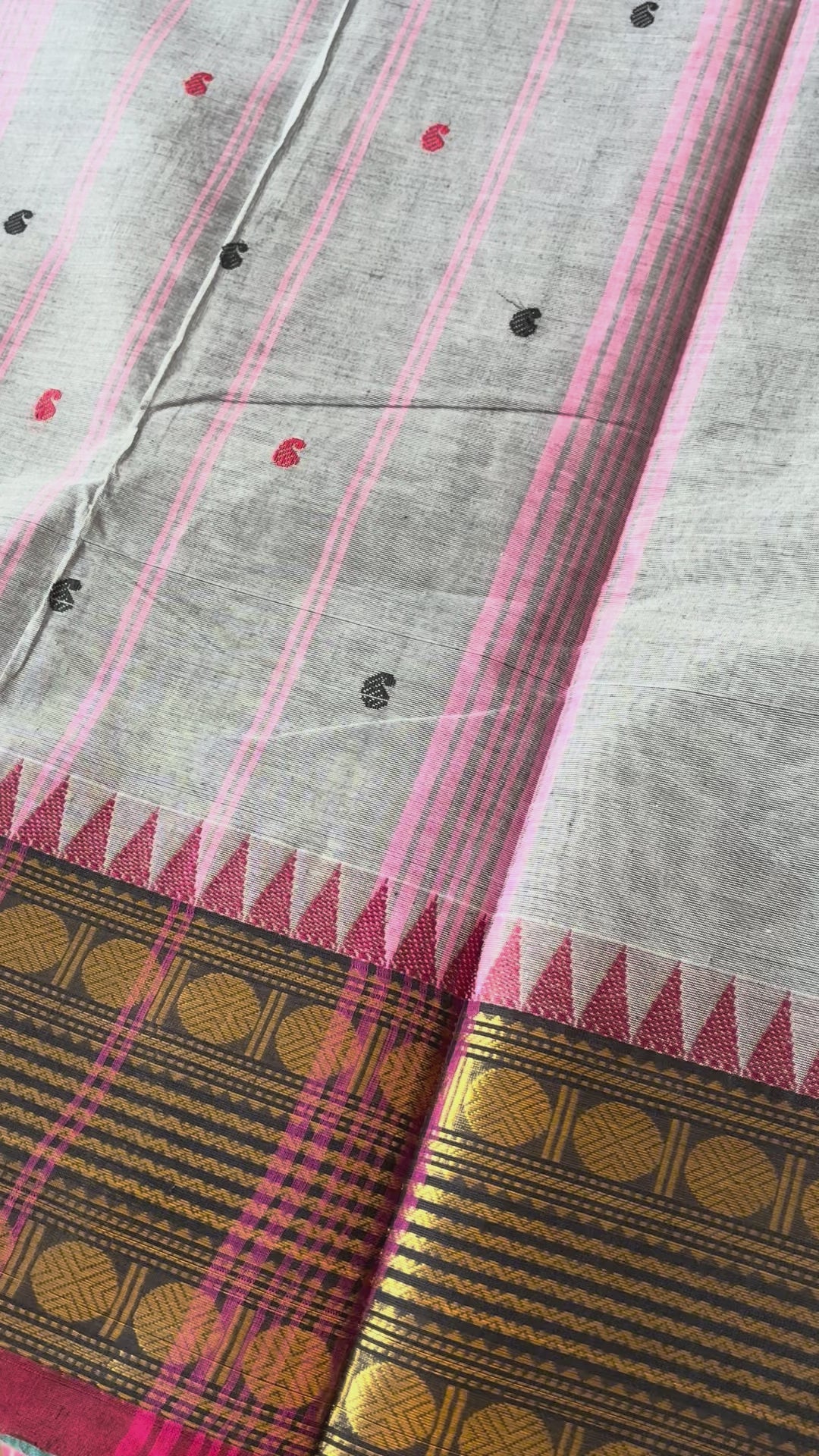 Elegant Grey Kanchi Cotton Saree with Maroon & Gold Zari Border