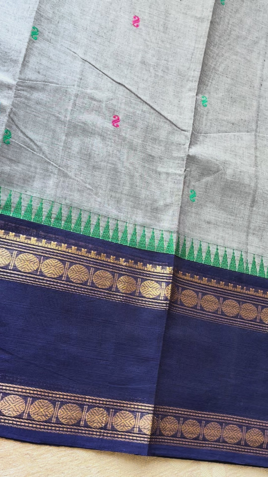 Grey Kanchi Cotton Saree with Royal Blue Zari Border