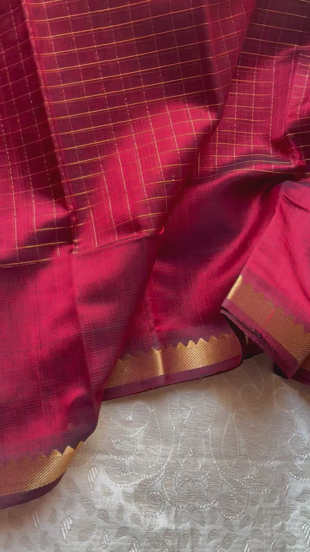 Red Colour Handloom Mangalgiri Silk Cotton Checked Sarees